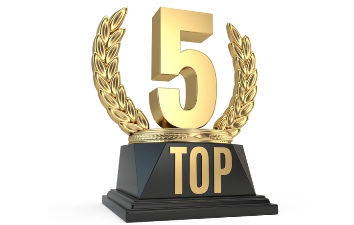 Top 5 five award cup symbol isolated on white background. 3d ren